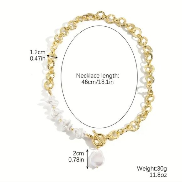 Baroque Style Lab Pearl Pendant Necklace with Round Gold Tone Chain - Picture 6 of 8